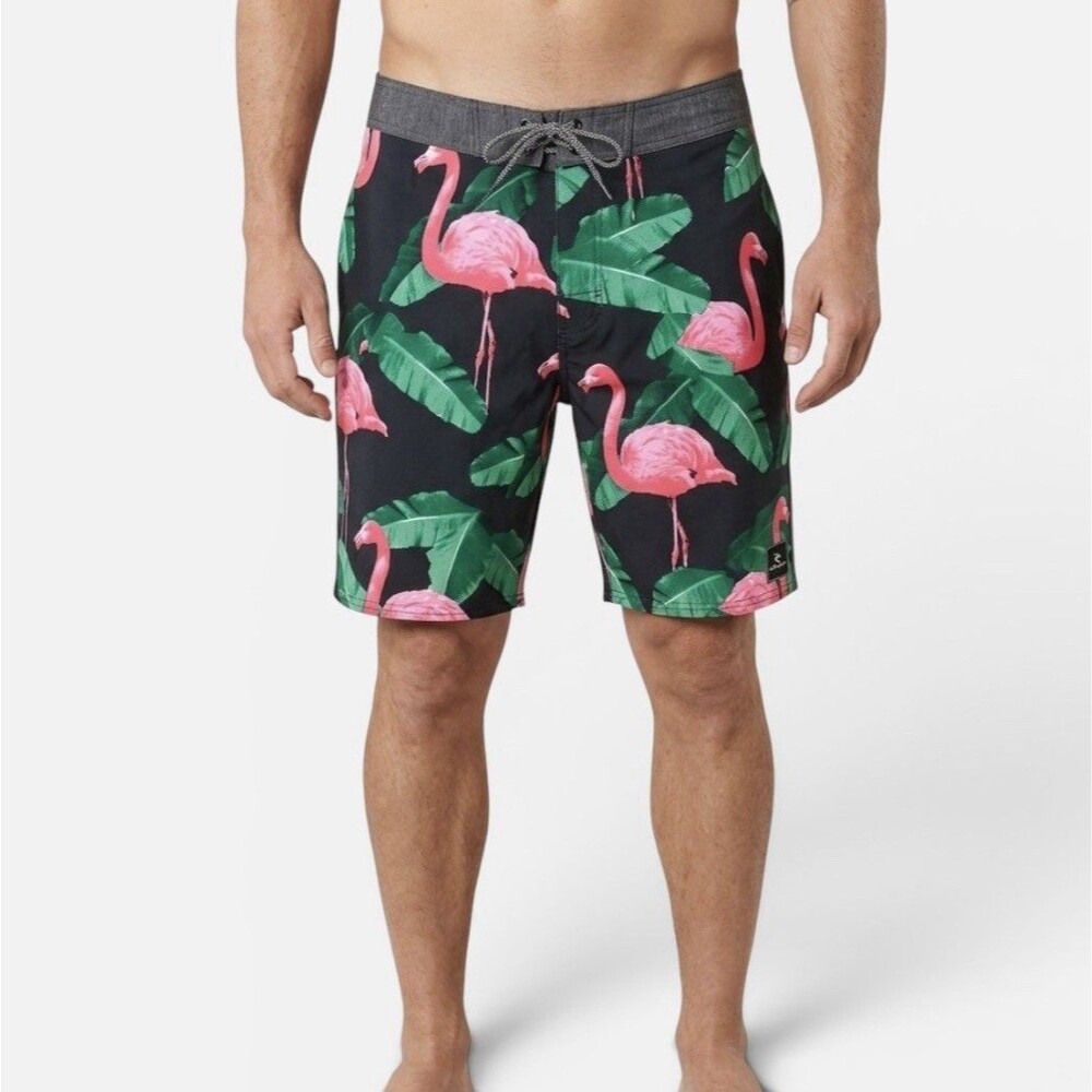 NWT Rip Curl Flamingo Board Shorts Tropical Palm Leaf Swim Trunks Size 31 $54.95